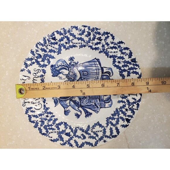 Vintage 1974 Royal Crownford Plate 8.5" Merry Christmas Blue White Transferware - Picture 2 of 9